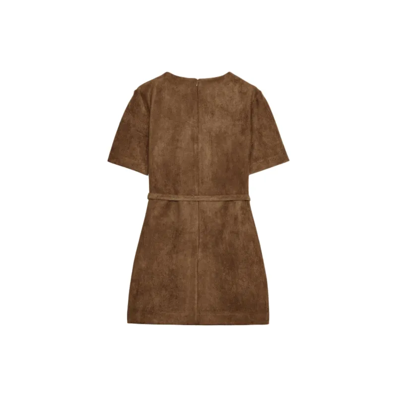 ZARA Short Sleeved Dress Women's Tobacco Brown-1