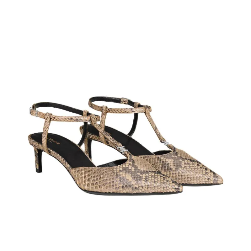 CELINE KITTEN Slim Heel High Heels 5cm Women's Gold-2