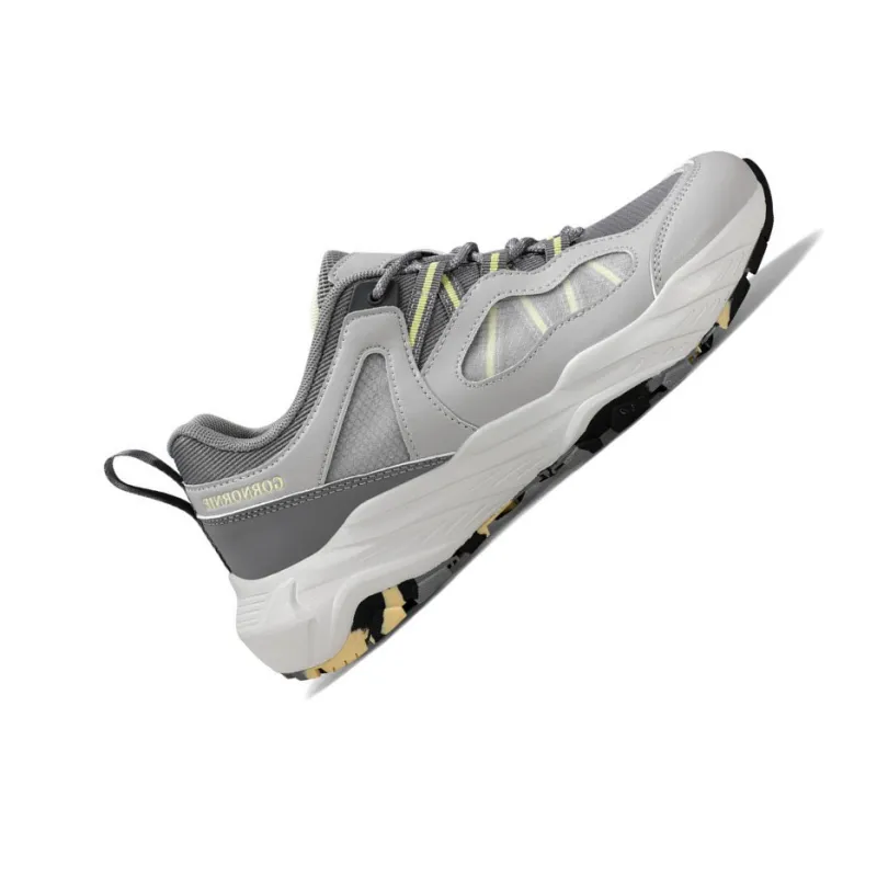 GORNORNIE Cushioned Slip-Resistant Abrasion-Resistant Low-Top Casual Training Sprint Running Shoes Men's Gray Yellow-1