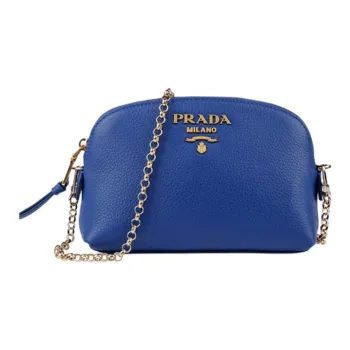 PRADA Cow Leather Clutch Bag Over The Shoulder Women's Royal Blue