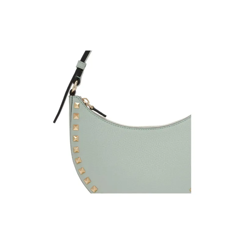 Valentino ROCKSTUD Grained Calfskin Crescent Moon Bag Handbag Mini Women's Green-3