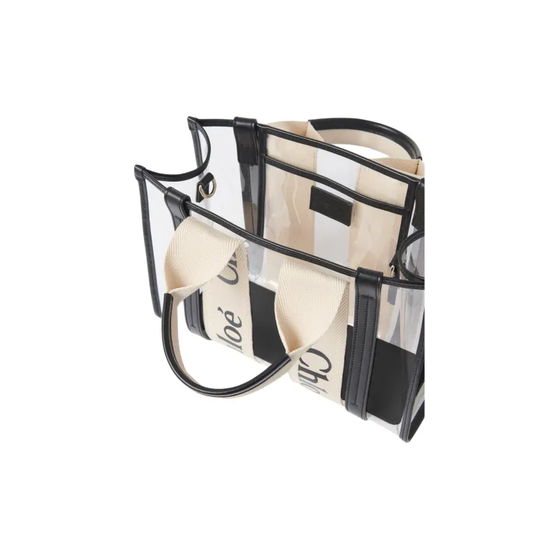 Chloe Woody Polyurethane Tote Bag Shopping Bag Handbags Small Size Women's White-3
