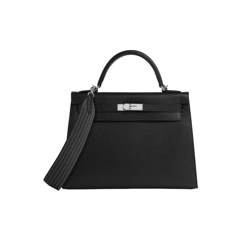 HERMES Cordage Canvas With Swift Calfskin Bag Strap Unisex Black & Black Mist-1