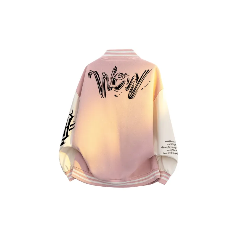 FONDLOOK Baseball Jacket Unisex Pink-4
