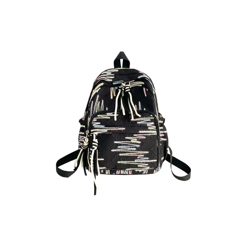 BUBM Composite Cloth Backpack Regular Unisex Black/White/Pink/Yellow-6