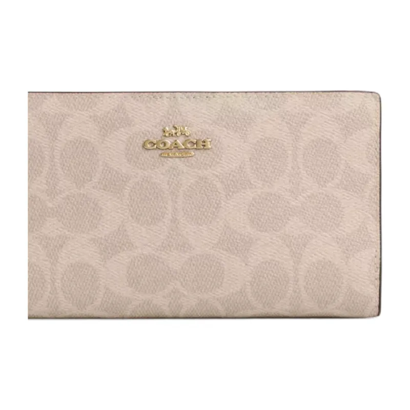 COACH SignatureCanvas Coated Canvas Wallet Small Size Women's Sand/White-2
