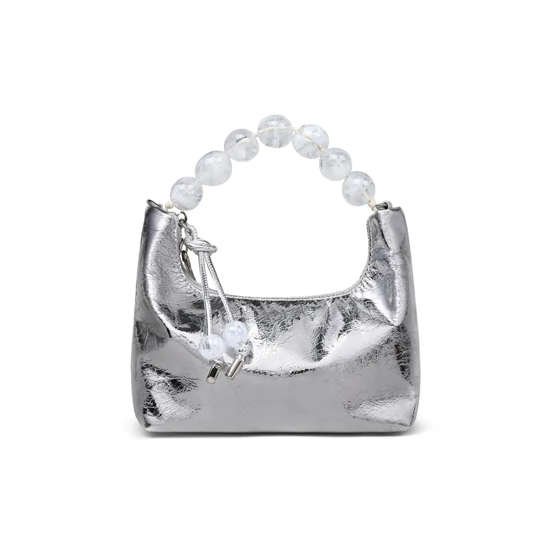 PT'SON Cow Leather Shoulder Bag Crossbody Bag Handbag Chain Bag Regular Women's Silver-3