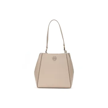 TORY BURCH McGraw Litchi Grain Leather Bucket Bags Shoulder Bag Crossbody Bag Handbag Women's Terracotta Grey