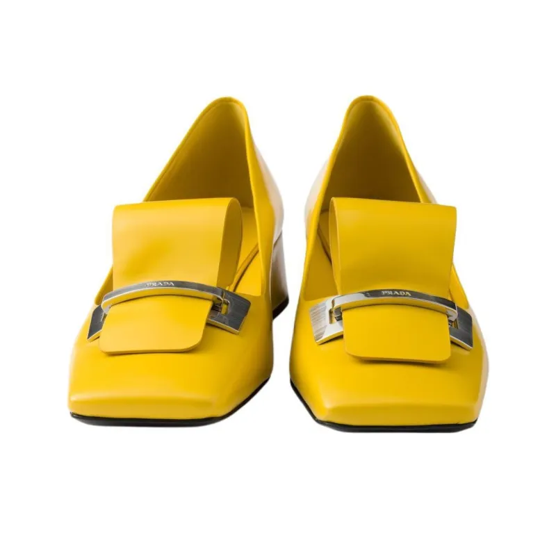 PRADA Chunky Heel High Heels 3.5cm Women's Yellow-5