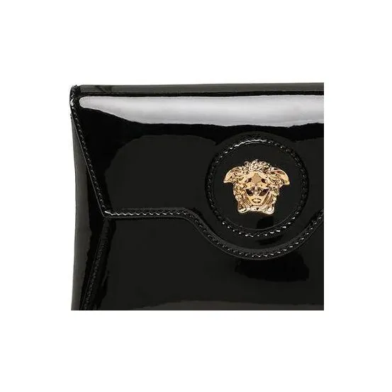 VERSACE Leather Bonded Patent Leather Shoulder Bag Crossbody Bag Women's Black-3