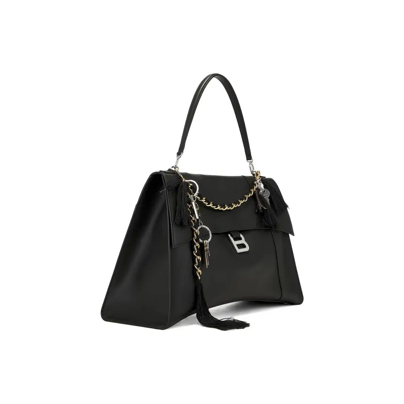 Balenciaga Leather One Shoulder Handbags Large Size Women's Black-2