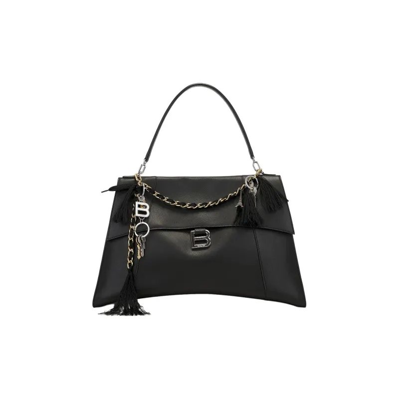 Balenciaga Leather One Shoulder Handbags Large Size Women's Black-1