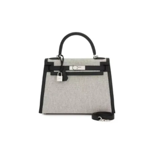 HERMES Kelly Canvas With Swift Calfskin Kelly Bag Shoulder Bag Crossbody Bag Handbag Regular Women's Gray & Black
