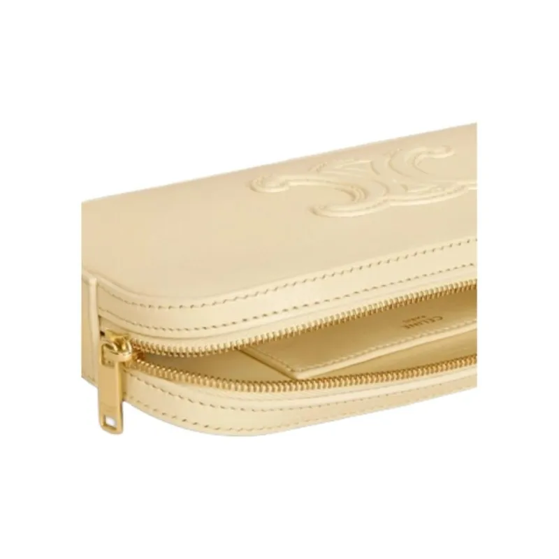 CELINE Cuir Triomphe Triumph Cow Leather Handbag, Shoulder Bag Mini Women's Light Yellow/Light Yellow-3