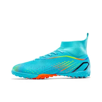 QIUTEXIONG Soccer Shoes Unisex High Top Aqua/White/Gold/Black