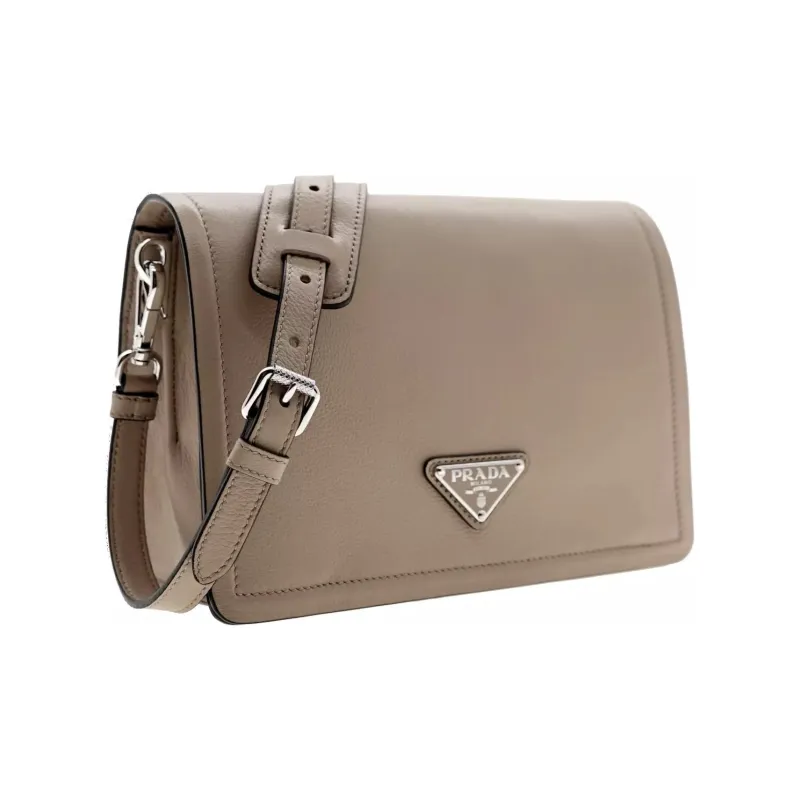 PRADA Leather Shoulder Bag Women's Beige-1