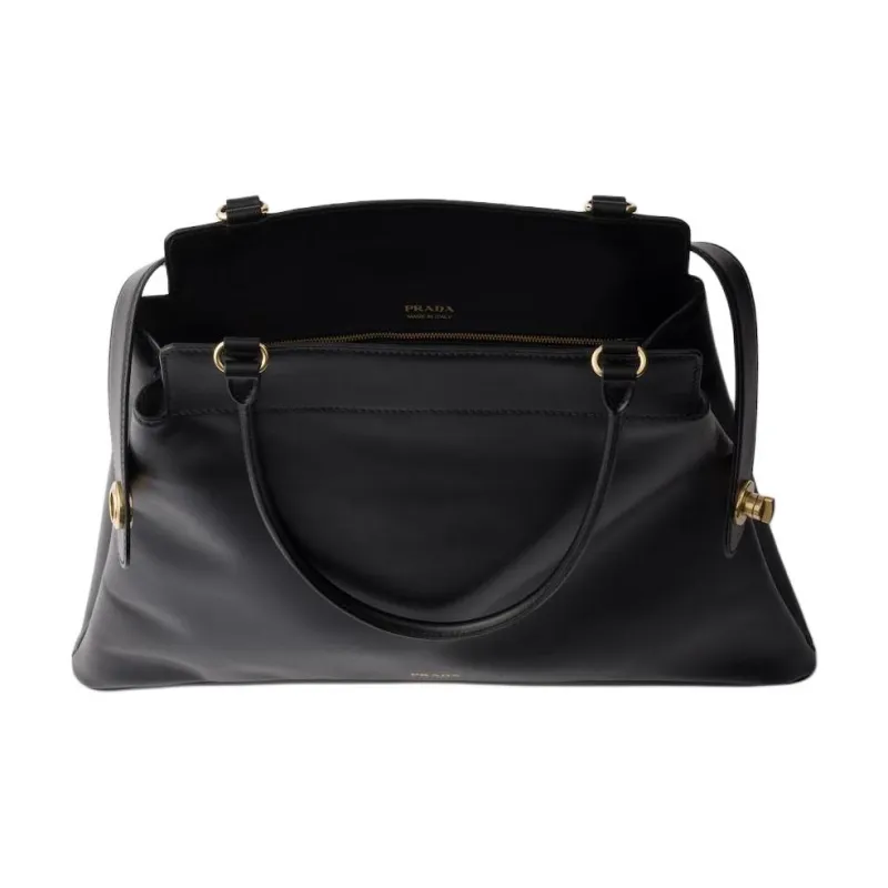 PRADA Calfskin Handbag Large Size Women's Black-3