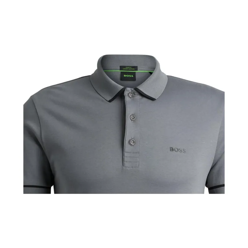 HUGO BOSS Interlock Cotton Slim Fit Polo Shirt With Contrast Trims Polo Shirt Men's Gray-4