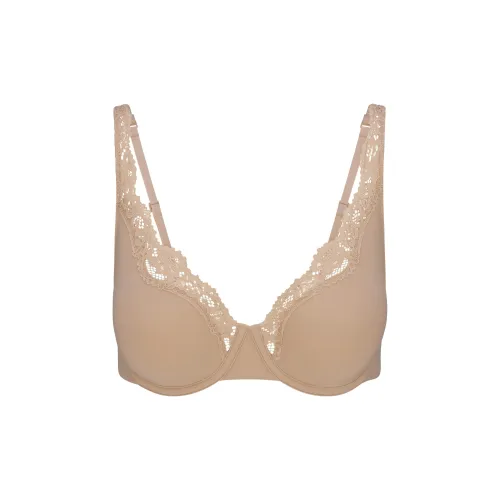 SKIMS SS25 FITS EVERYBODY LACE UNLINED FULL COVERAGE BRA Women's 1 Pack Clay/Clay