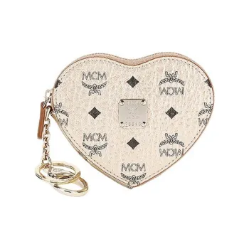 MCM Visetos Artificial Leather Wallet Clutch Women's Champagne Gold, Monogram