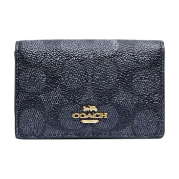 COACH Card Case Coated Canvas Coin Purses Wallets Women's Dark Blue