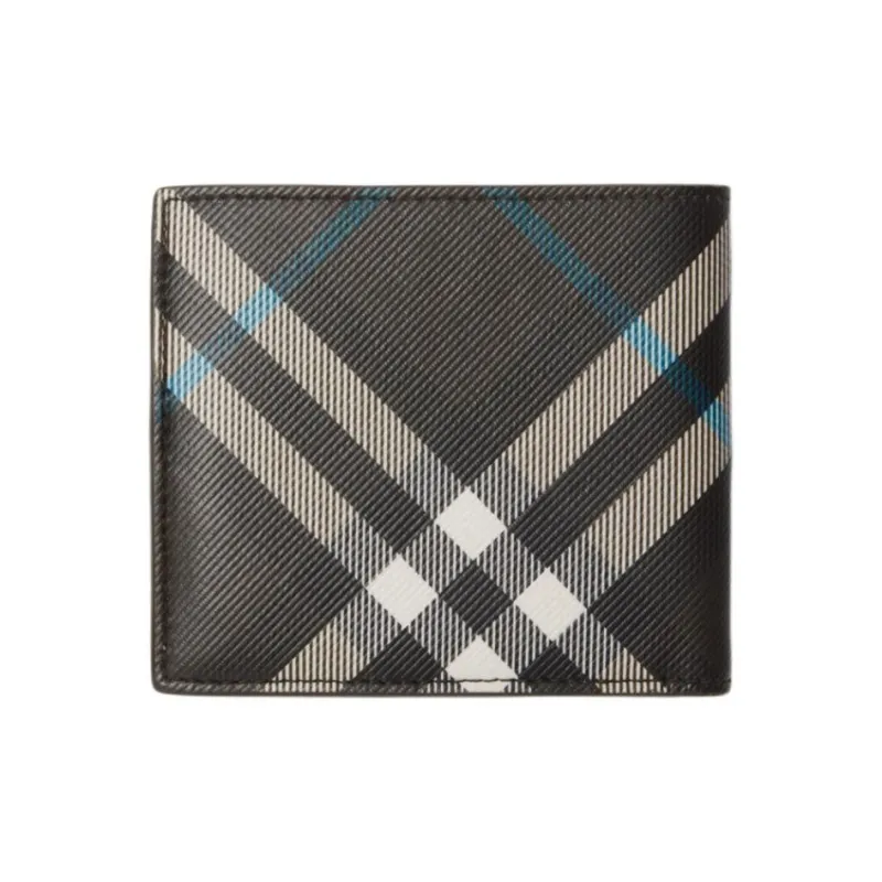 Burberry Polyurethane Wallet Men's Black & White & Blue-1