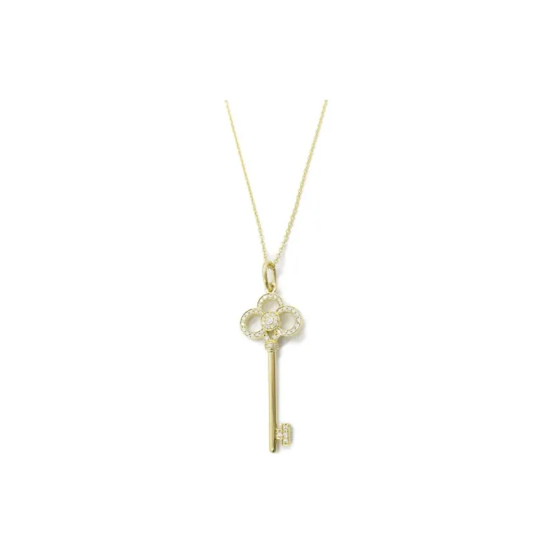 TIFFANY & CO. 2010s Pre owned 18K Yellow Gold Crown Key Diamond Necklace-0