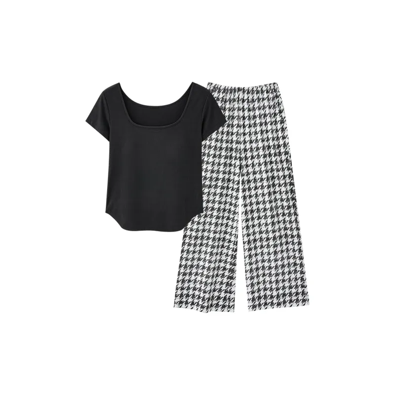 XIAFENYAN Pajama Set Women's 2 Pack Black-0