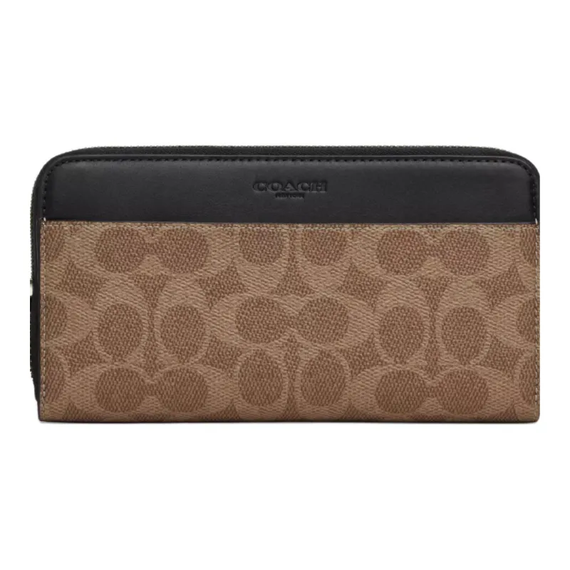 COACH Accordion Wallet Coated Canvas Wallet Small Size Men's Tan & Black-2