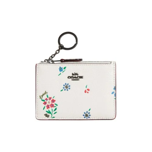 COACH Skinny Id Case Pebbled Leather Keychain Card Holder Wallet Mini Women's White