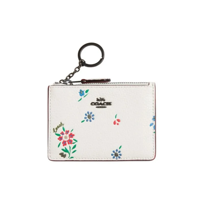 COACH Skinny Id Case Pebbled Leather Keychain Card Holder Wallet Mini Women's White-0
