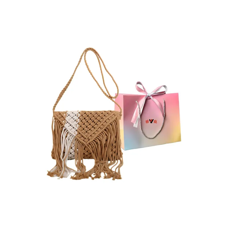 Yalu Woven Shoulder Bag, Crossbody Bag Women's White/Khaki-7