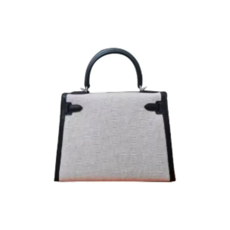 HERMES Kelly Canvas With Swift Calfskin Kelly Bag Shoulder Bag Crossbody Bag Handbag Women's Gray & Black-1