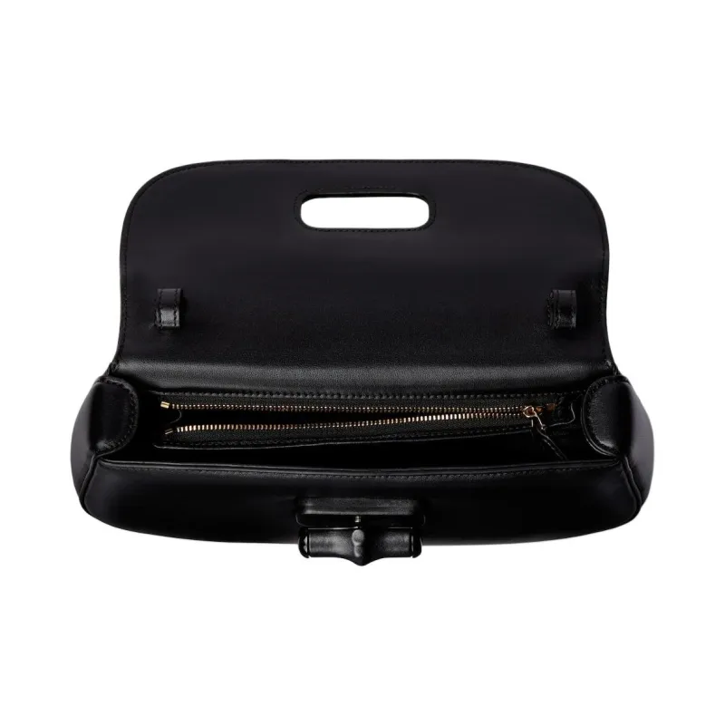 GUCCI Soft Leather One Shoulder Handbag Small Size Women's Black-4