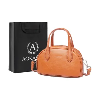 AOKANG Cow Leather Boston Bag, Crossbody Handbag Small Size Women's Walnut/Baroque Brown/Classic Black