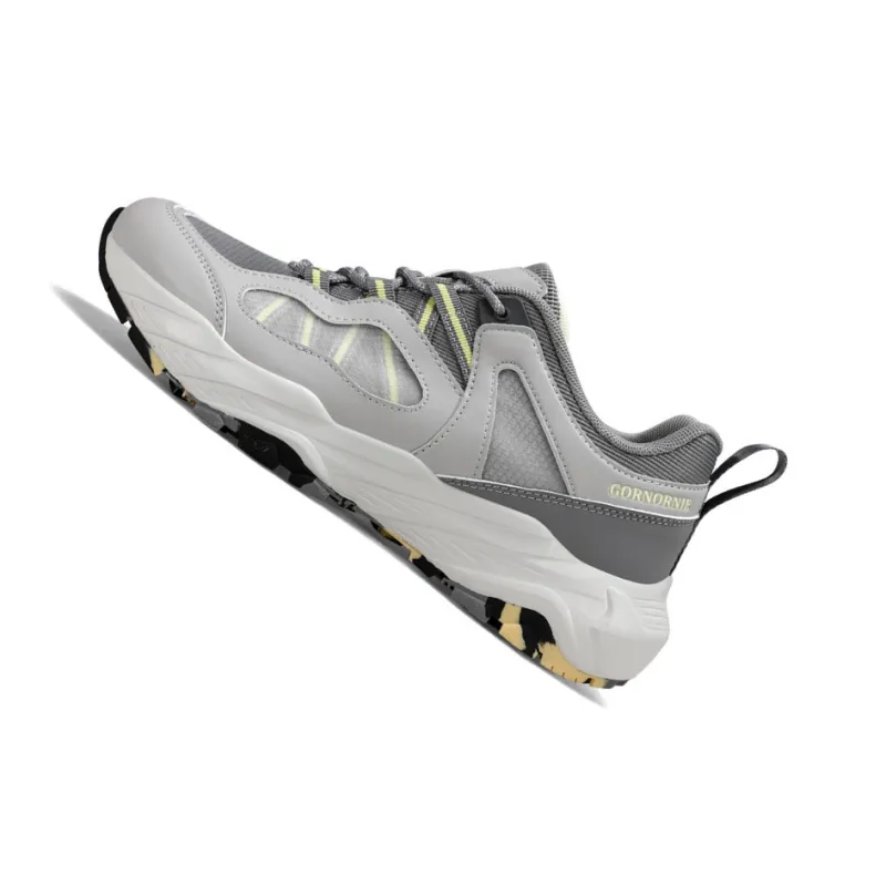 GORNORNIE Cushioned Slip-Resistant Abrasion-Resistant Low-Top Casual Training Sprint Running Shoes Men's Gray Yellow-2