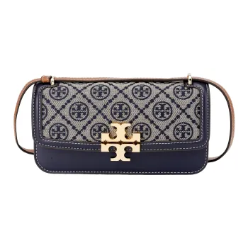 TORY BURCH EleanorT Monogram Jacquard With Leather Crossbody Bag Shoulder Bag Small Size Women's Marine Blue