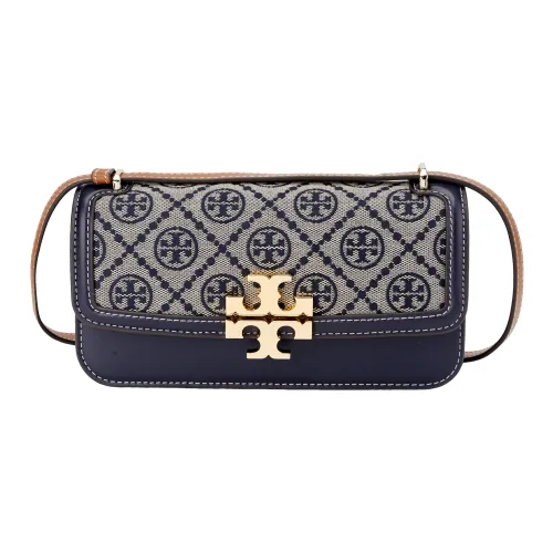 TORY BURCH EleanorT Monogram Jacquard With Leather Crossbody Bag Shoulder Bag Small Size Women's Marine Blue