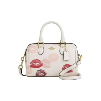 COACH Rowan Cow Leather Boston Bag Handbag Trumpets Women's White & Red
