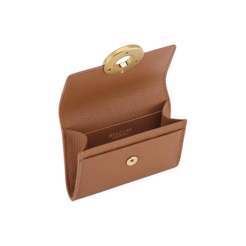 BVLGARI Calfskin Business Card Holder Card Case Women's Brown-2