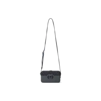 GUCCI Leather Shoulder Bag Crossbody Bag Handbag Men's Black/Gray