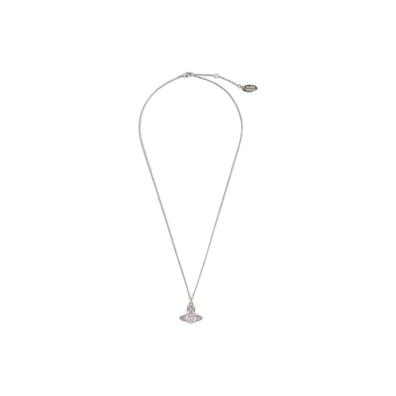Vivienne Westwood Brass Heart Pink Crystal Saturn Pendant Necklace Women's Pink Diamond/Silver-1
