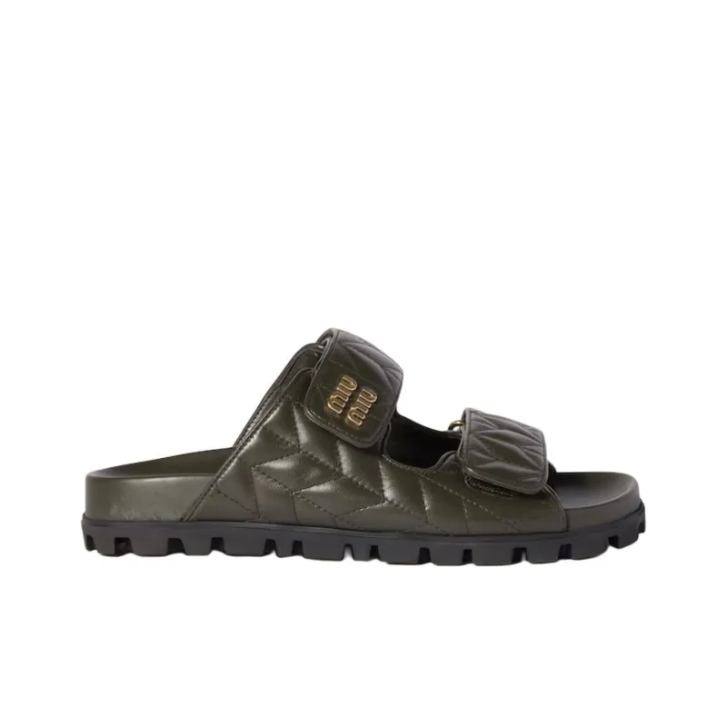 MIU MIU Matelassé Slide Slippers Women's Green-1