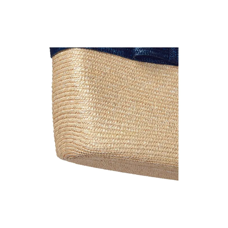 GUCCI Straw With Leather Tote Bag Shopping Bag Handbags Kids' Beige & Blue With Red Accents-5