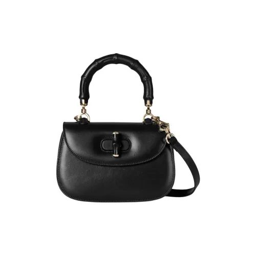 GUCCI Bamboo 1947 Soft Leather Shoulder Bag, Crossbody Bag, Handbag Small Size Women's Black