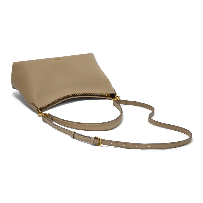 BELLE Cow Leather Tote Crossbody Bag, Shoulder Bag Medium Size Women's Gray/Beige-5