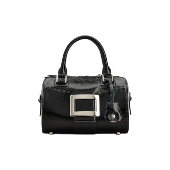Roger Vivier Belle Vivier Lacquered Finish Calfskin Bowling Bag One Shoulder Handbag Mini Women's Black