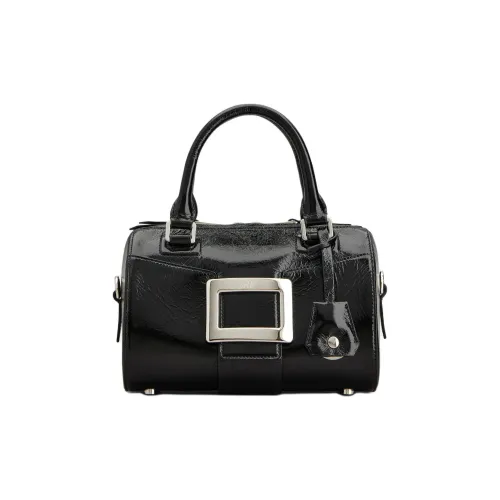 Roger Vivier Belle Vivier Lacquered Finish Calfskin Bowling Bag One Shoulder Handbag Mini Women's Black