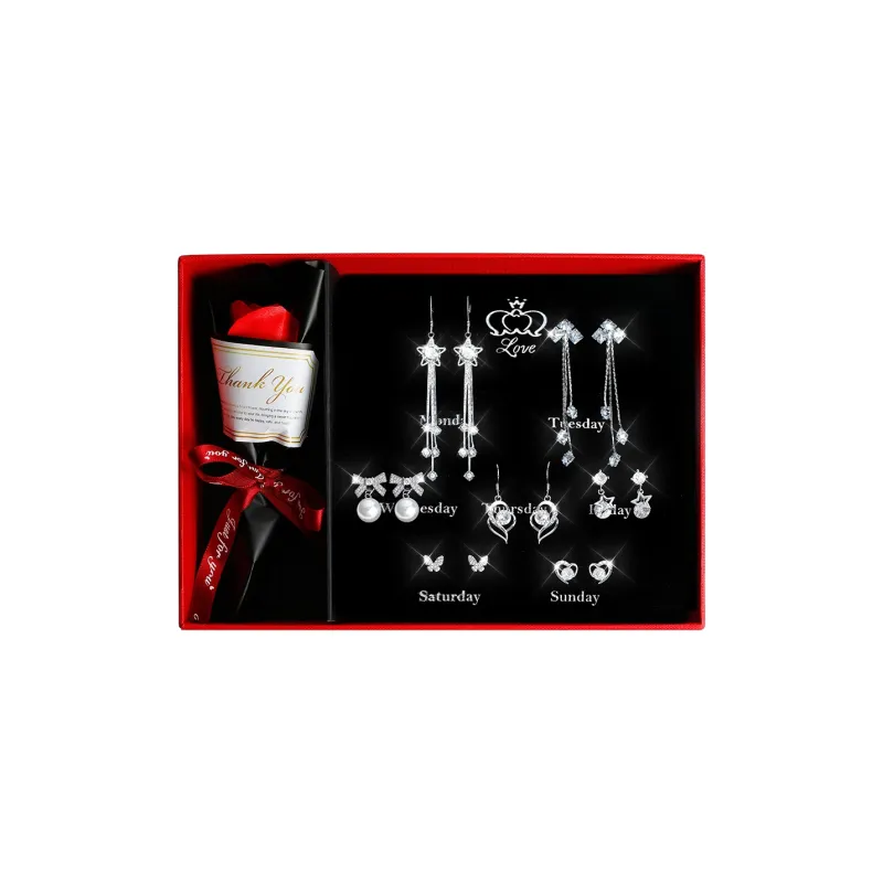 HANYUDIE 999 Fine Silver Ear Studs Earrings Women's Exquisite Box Love Confession-1