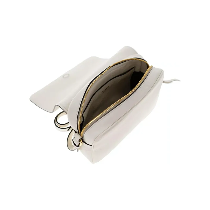 PRADA Leather Camera Bags Crossbody Bag Shoulder Bag Small Size Women's White-4